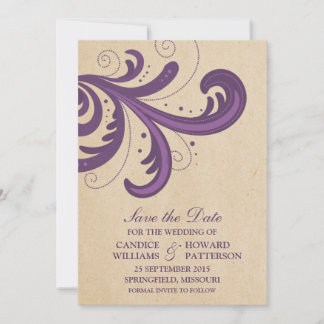 Purple Stylish Swirls Save the Date Invite