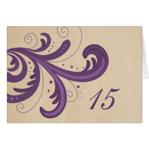 Purple Stylish Swirls Table Number Card