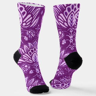 purple stylized floral print socks