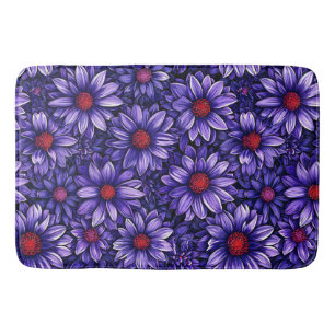 Purple stylized flowers pattern bath mat