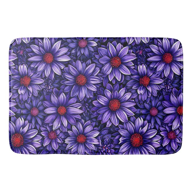 Purple stylized flowers pattern bath mat (Front)