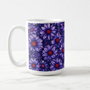 Purple stylized flowers pattern coffee mug