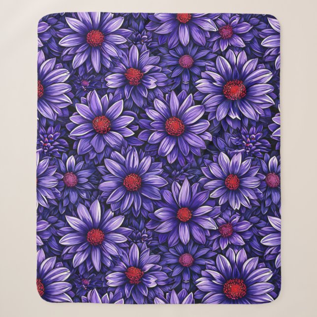 Purple stylized flowers pattern sherpa blanket (Front)