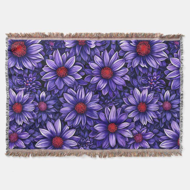 Purple stylized flowers pattern throw blanket (Front)