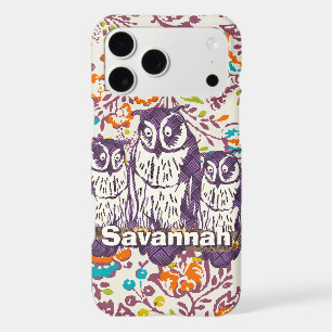 Purple Stylized Geometric Owl Family