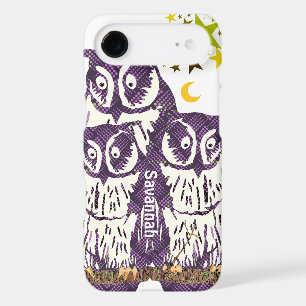 Purple Stylized Geometric Owl Family