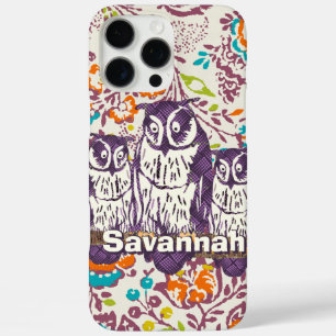 Purple Stylized Geometric Owl Family iPhone 16 Pro Max Case