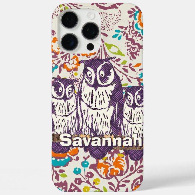 Purple Stylized Geometric Owl Family Case-Mate iPhone Case (Back)