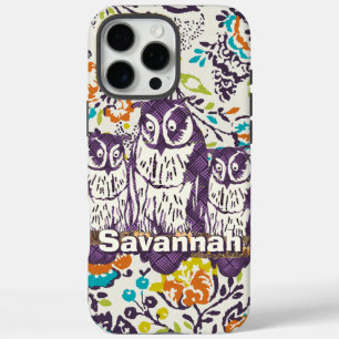 Purple Stylized Geometric Owl Family iPhone 16 Pro Max Case