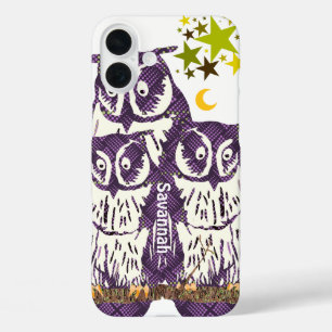 Purple Stylized Geometric Owl Family iPhone 16 Plus Case