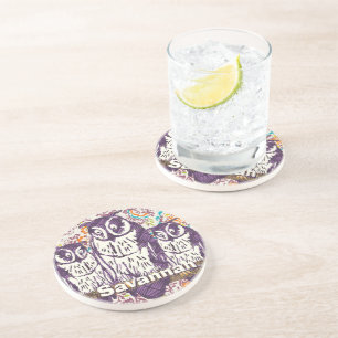 Purple Stylized Geometric Owl Family Coaster
