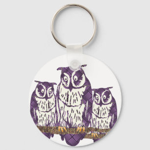 Purple Stylized Geometric Owl Family Keychain