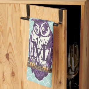 Purple Stylized Geometric Owl Family Kitchen Towel