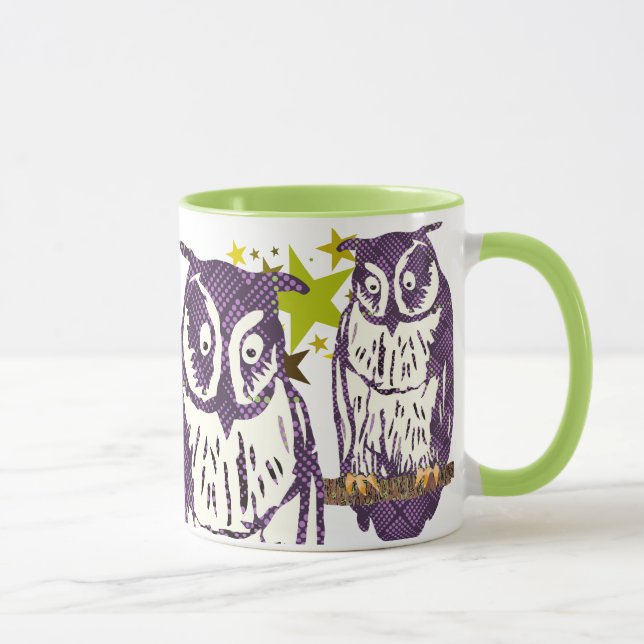 Purple Stylized Geometric Owl Family Mug (Right)