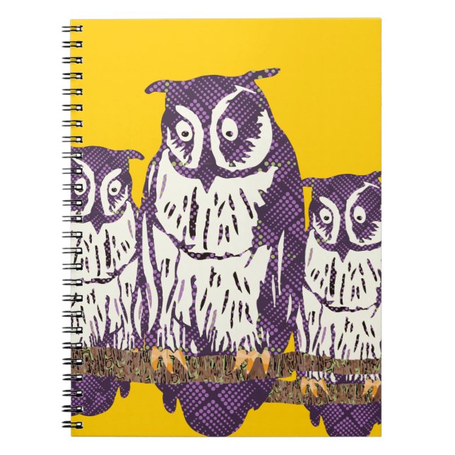 Purple Stylized Geometric Owl Family Notebook (Front)