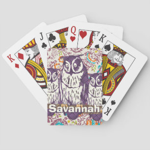 Purple Stylized Geometric Owl Family Playing Cards