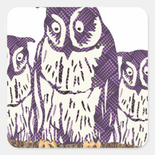 Purple Stylized Geometric Owl Family Square Sticker