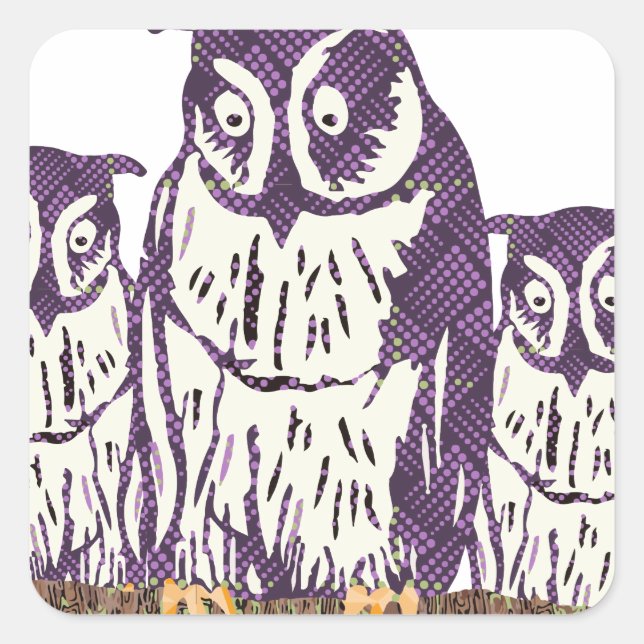 Purple Stylized Geometric Owl Family Square Sticker (Front)