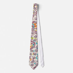 Purple Stylized Geometric Owl Family Tie