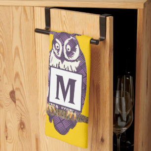 Purple Stylized Owl Family on Any Colour Kitchen Towel