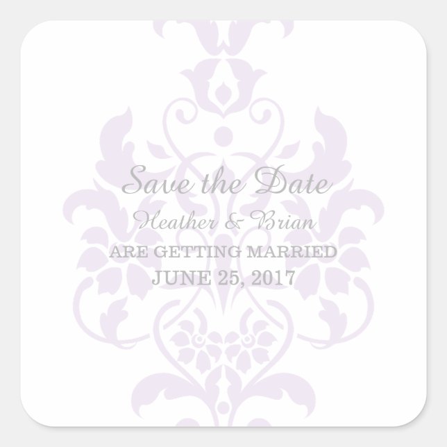 Purple Subtle Damask Enregistrer les stickers Date (Devant)