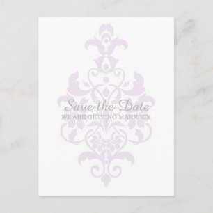 Purple Subtle Damask Save the Date Postcard