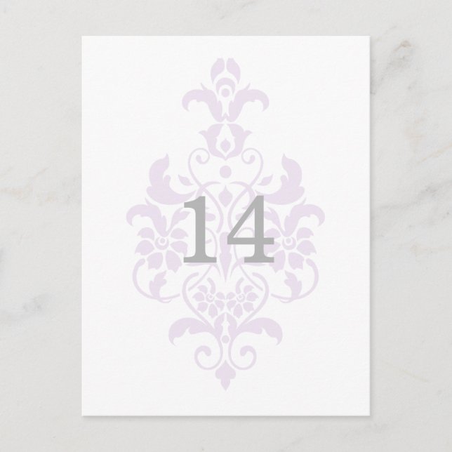 Purple Subtle Damask Table Number Postcard (Front)