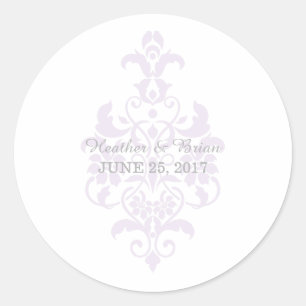 Purple Subtle Damask Wedding Stickers