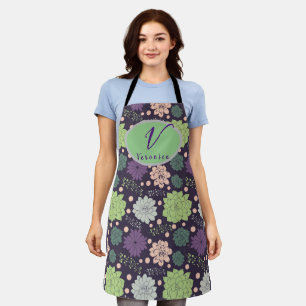 Purple Succulent Monogram Script  Apron