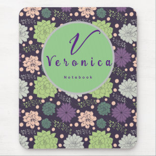 Purple Succulent Monogram Script Mouse Pad
