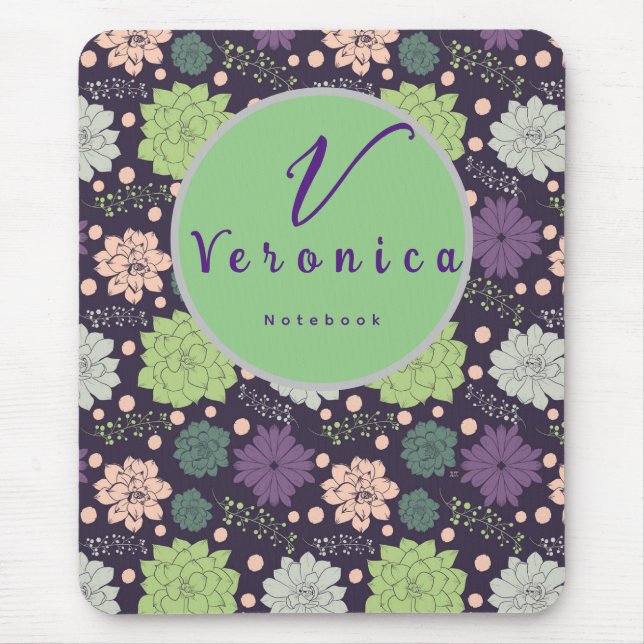 Purple Succulent Monogram Script Mouse Pad (Front)