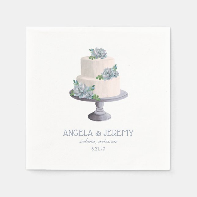 Purple Succulent Wedding Cake Napkin (Front)
