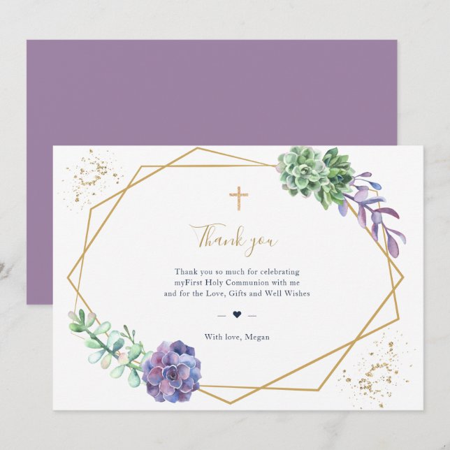 Purple Succulents Communion Thank you Card (Front/Back)