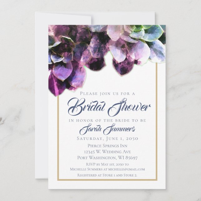 Purple Succulents Elegant Bridal Shower Invitation (Front)