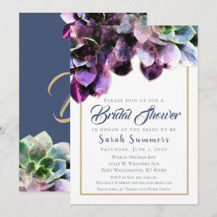 Purple Succulents Elegant Bridal Shower Invitation