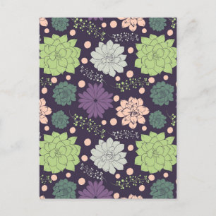Purple Succulents Floral Pattern  Postcard