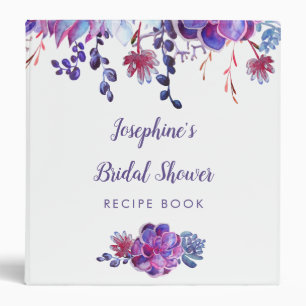 Purple Succulents Watercolor Bridal Shower Recipe Binder