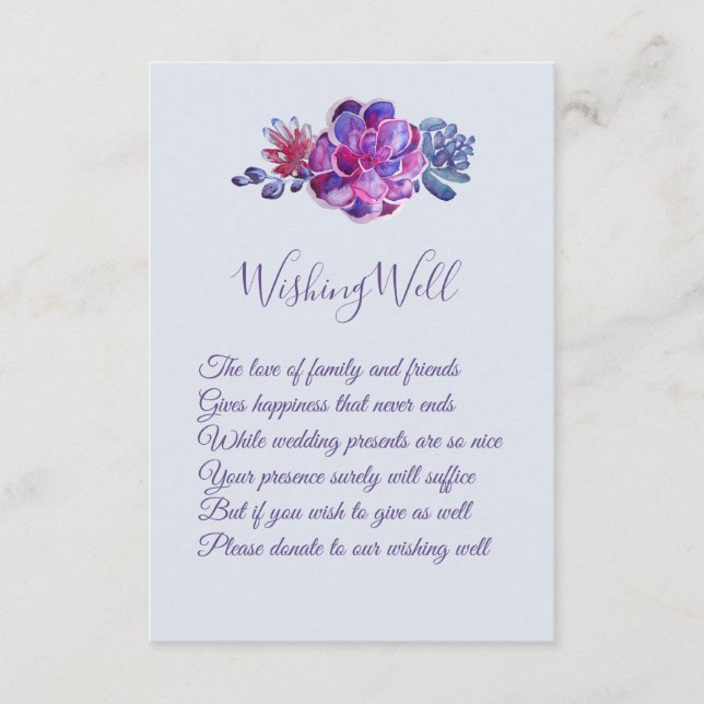 Purple Succulents Wedding Wishing Well Cards (Front)