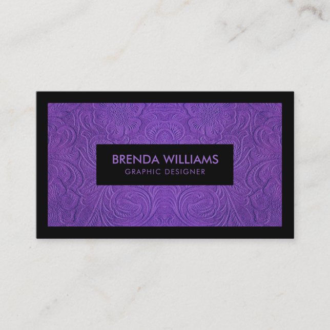 Purple Suede Leather Floral Pattern Business Card (Front)