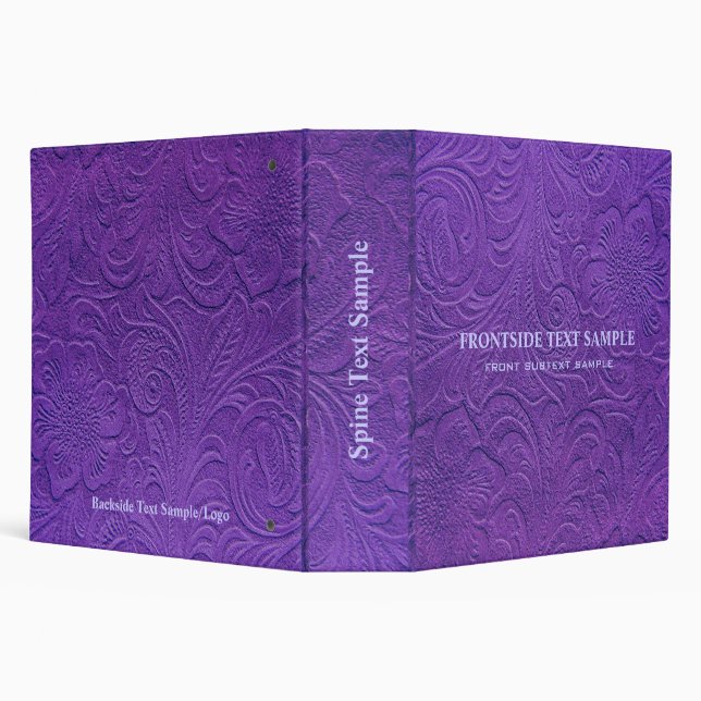 Purple Suede Leather Look 2 Embossed Flowers Binder (Background)