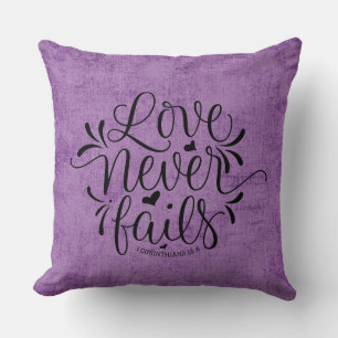 Purple Suede Love Never Fails Throw Pillow