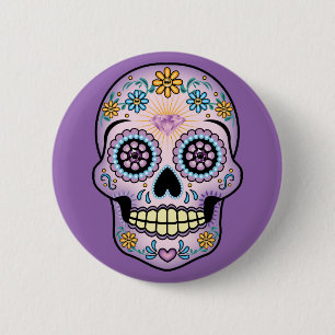 Purple Sugar Skull 2 Inch Round Button