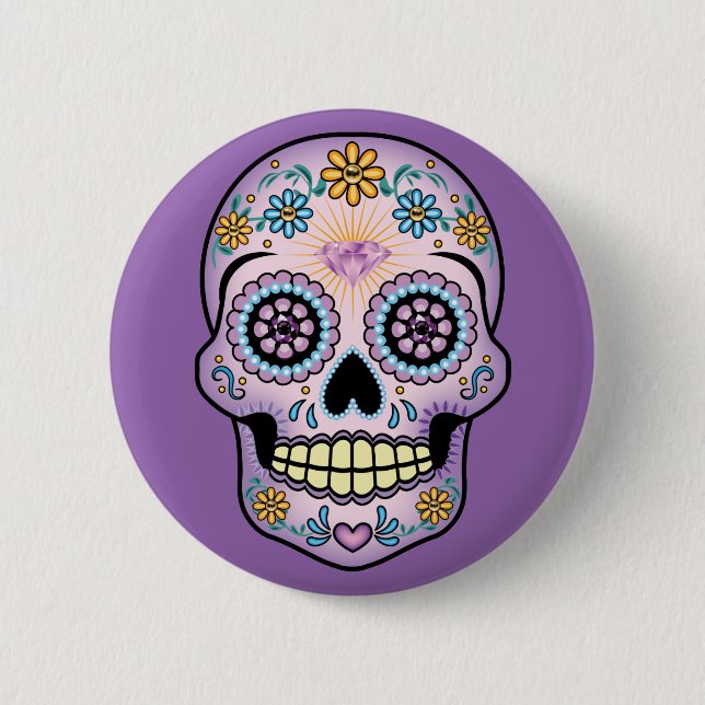 Purple Sugar Skull 2 Inch Round Button (Front)