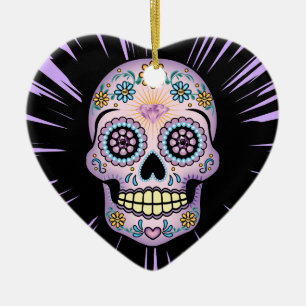 Purple Sugar Skull Ceramic Ornament