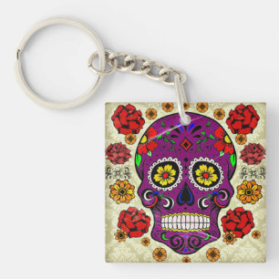 Purple Sugar Skull Day of the Dead Key Chain