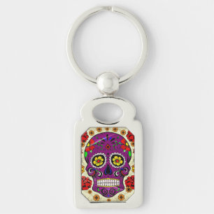 Purple Sugar Skull Day of the Dead Key Chain