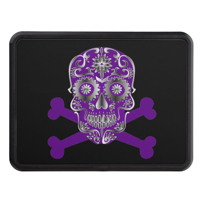 Purple Sugar Skull Day Of The Dead Skull Crossbone Trailer Hitch Cover (Front)