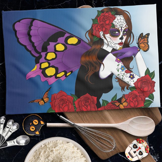 Purple Sugar Skull Fairy Kitchen Towel (Creator Uploaded)