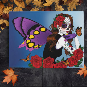 Purple Sugar Skull Fairy Red Roses Monarchs Gothic Doormat