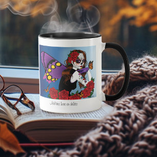 Purple Sugar Skull Fairy Red Roses Monarchs Gothic Mug